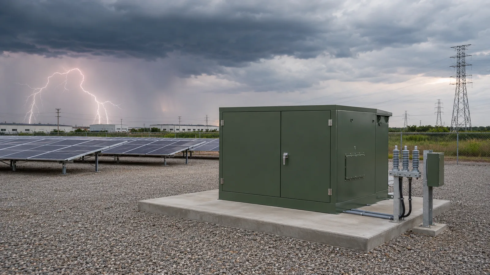 Pad-mounted transformer with surge arresters in a solar farm under distant lightning storm for BIL and impedance protection coordination