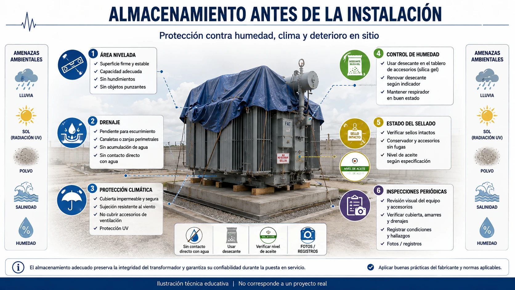 El transformador estaba bien. Después permaneció 47 días almacenado en obra