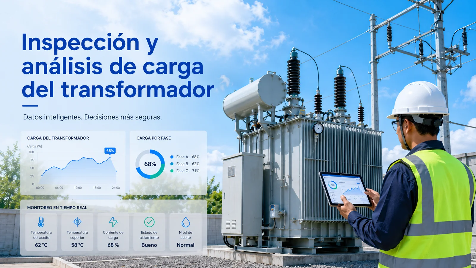 Monitoreo de transformador industrial para revisar comportamiento de carga y eventos de operación