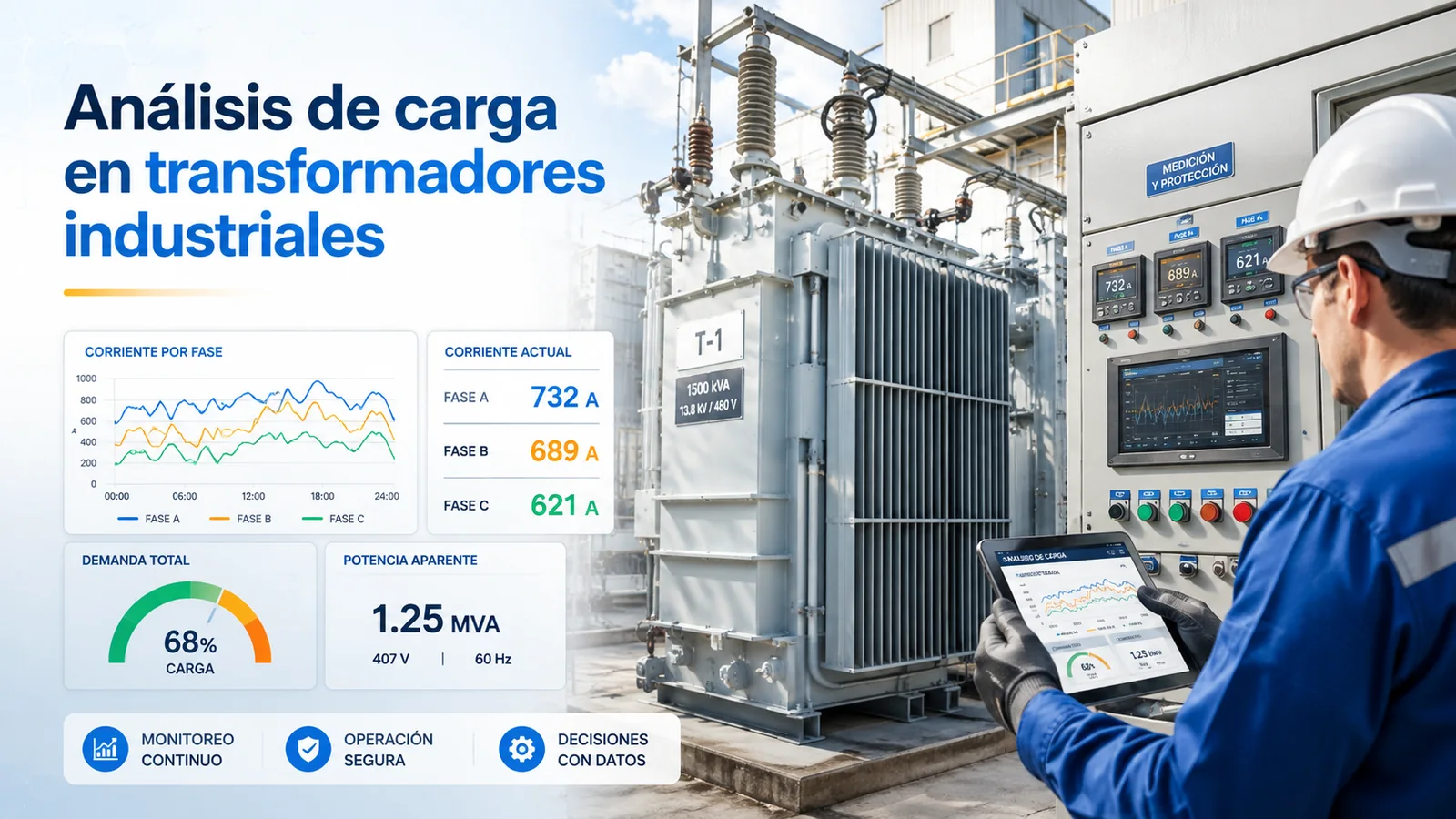 Análisis de carga industrial para convertir kW en kVA considerando factor de potencia