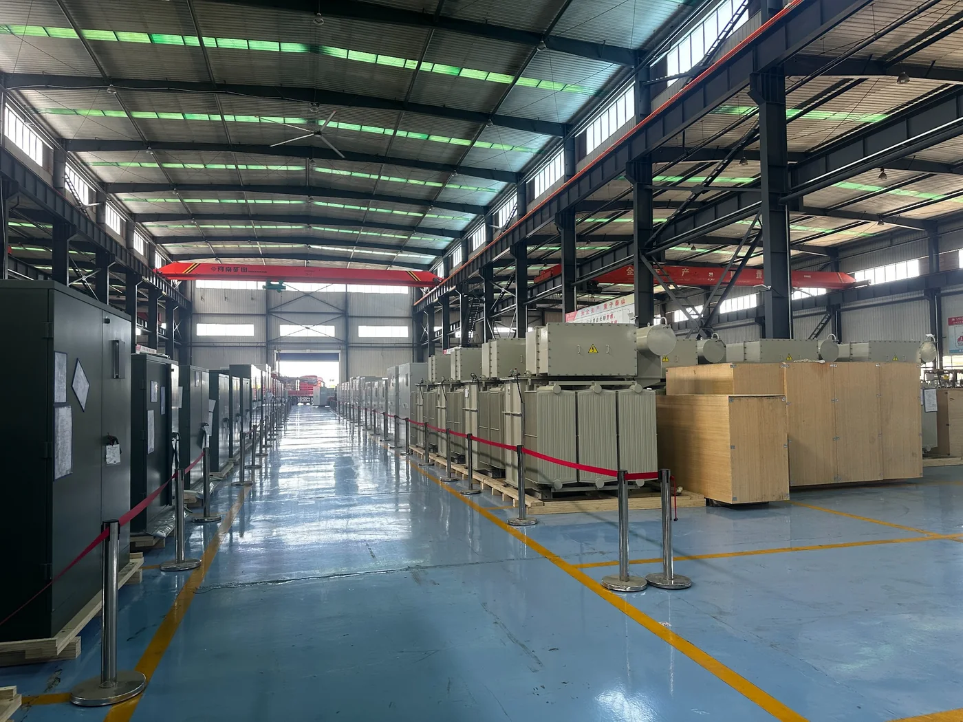 Pad-mounted and oil-immersed transformers in factory delivery area