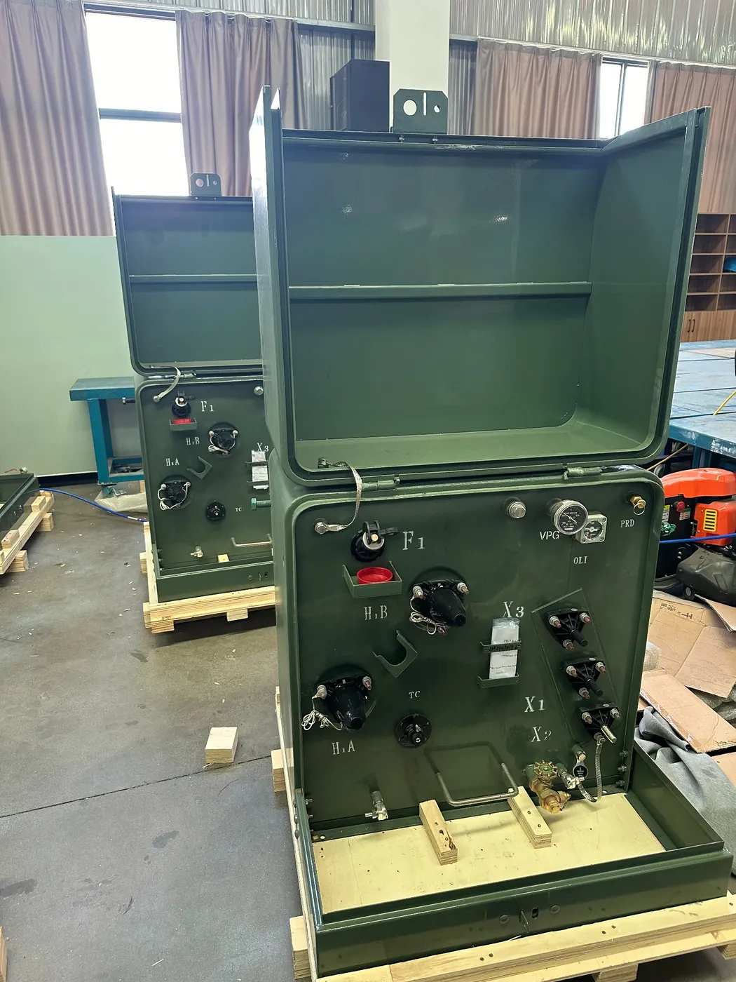 Pad mounted transformer compartment and accessory review before factory production