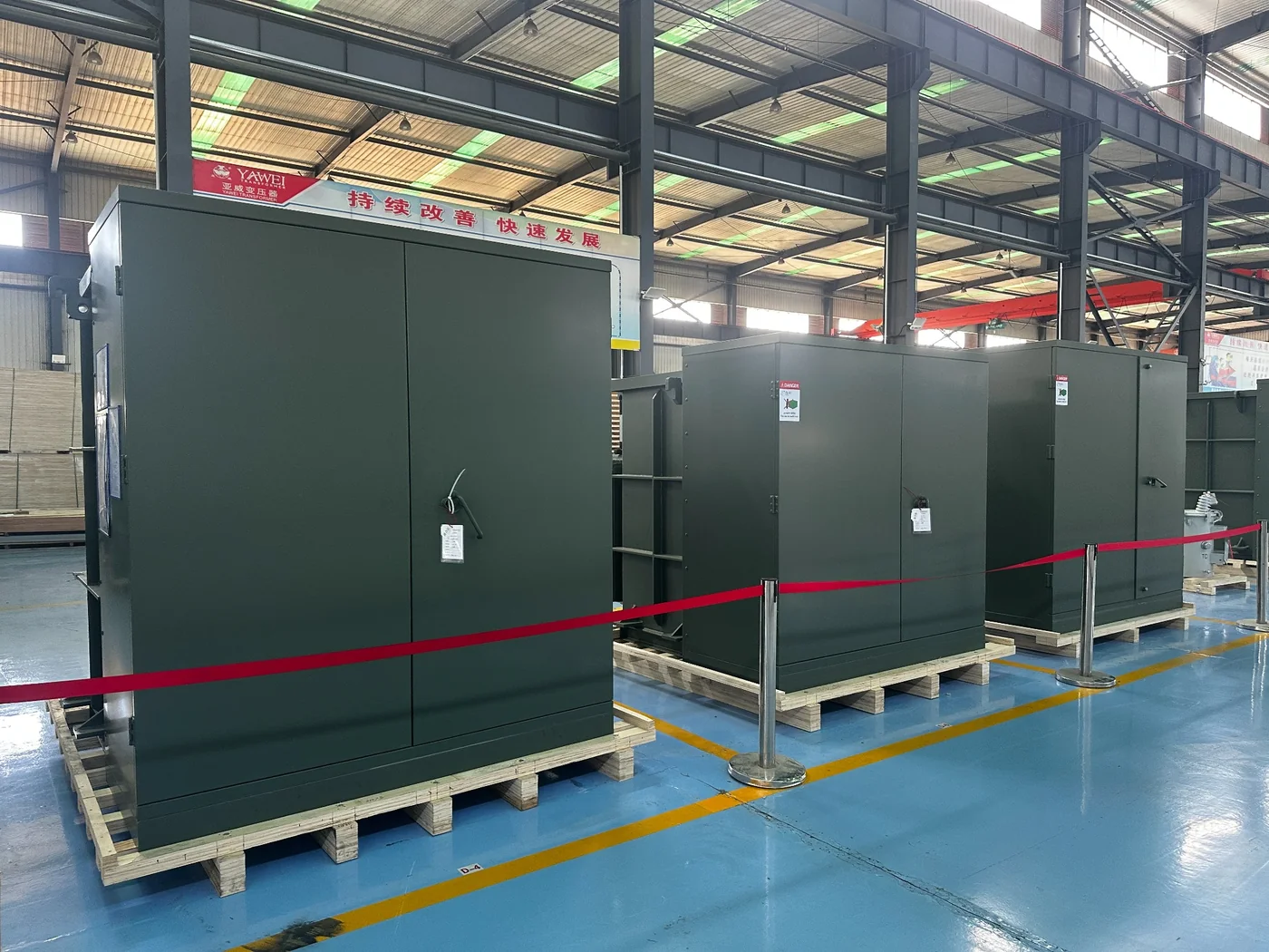 Pad-mounted transformer enclosure in Jiangsu Yawei factory for quality check
