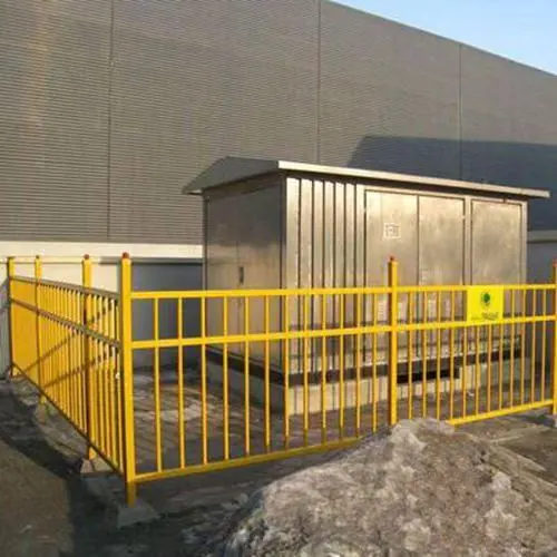 Pad mounted transformer safety fence for commercial site installation planning